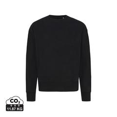 Vue Sweater à col rond en coton recyclé Iqoniq Kruger de couleur noir| Krokrodeal