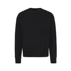 Vue Sweater à col rond en coton recyclé Iqoniq Kruger de couleur noir| Krokrodeal