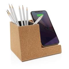 Vue Chargeur à induction 5W en liège avec porte-crayons de couleur vert| Krokrodeal