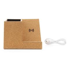 Vue Chargeur à induction 5W en liège avec porte-crayons de couleur vert| Krokrodeal