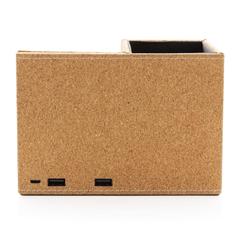 Vue Chargeur à induction 5W en liège avec porte-crayons de couleur vert| Krokrodeal