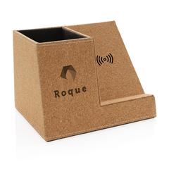 Vue Chargeur à induction 5W en liège avec porte-crayons de couleur vert| Krokrodeal