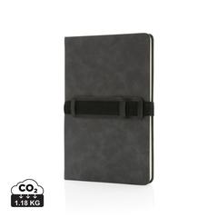 Vue Carnet de notes A5 en PU avec porte téléphone et porte stylo de couleur gris| Krokrodeal