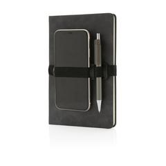 Vue Carnet de notes A5 en PU avec porte téléphone et porte stylo de couleur gris| Krokrodeal