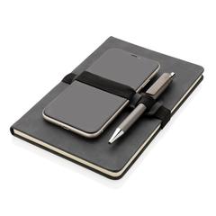 Vue Carnet de notes A5 en PU avec porte téléphone et porte stylo de couleur gris| Krokrodeal