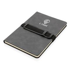 Vue Carnet de notes A5 en PU avec porte téléphone et porte stylo de couleur gris| Krokrodeal