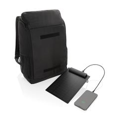 Vue Sac à dos avec panneau solaire 5W rPET AWARE™ Pedro de couleur noir| Krokrodeal