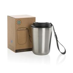 Vue Mug iso en acier inoxydable recyclé RCS avec lanière Cuppa de couleur gris| Krokrodeal