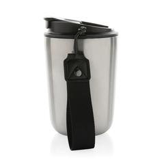 Vue Mug iso en acier inoxydable recyclé RCS avec lanière Cuppa de couleur gris| Krokrodeal