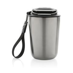 Vue Mug iso en acier inoxydable recyclé RCS avec lanière Cuppa de couleur gris| Krokrodeal