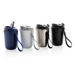 Vue Mug iso en acier inoxydable recyclé RCS avec lanière Cuppa de couleur gris| Krokrodeal