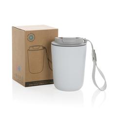 Vue Mug iso en acier inoxydable recyclé RCS avec lanière Cuppa de couleur blanc| Krokrodeal
