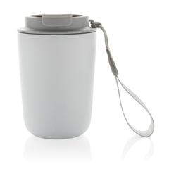 Vue Mug iso en acier inoxydable recyclé RCS avec lanière Cuppa de couleur blanc| Krokrodeal