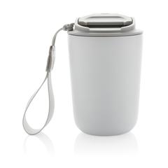 Vue Mug iso en acier inoxydable recyclé RCS avec lanière Cuppa de couleur blanc| Krokrodeal