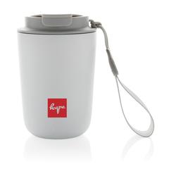 Vue Mug iso en acier inoxydable recyclé RCS avec lanière Cuppa de couleur blanc| Krokrodeal