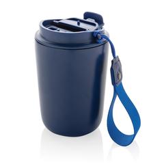 Vue Mug iso en acier inoxydable recyclé RCS avec lanière Cuppa de couleur bleu| Krokrodeal