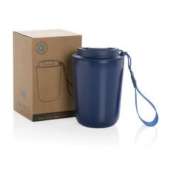 Vue Mug iso en acier inoxydable recyclé RCS avec lanière Cuppa de couleur bleu| Krokrodeal