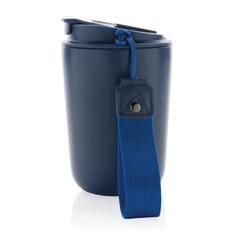 Vue Mug iso en acier inoxydable recyclé RCS avec lanière Cuppa de couleur bleu| Krokrodeal