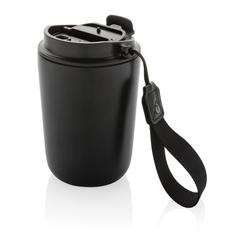Vue Mug iso en acier inoxydable recyclé RCS avec lanière Cuppa de couleur noir| Krokrodeal