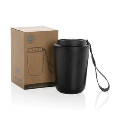 Vue Mug iso en acier inoxydable recyclé RCS avec lanière Cuppa de couleur noir| Krokrodeal