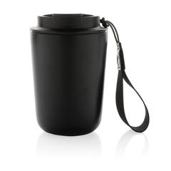 Vue Mug iso en acier inoxydable recyclé RCS avec lanière Cuppa de couleur noir| Krokrodeal