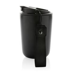 Vue Mug iso en acier inoxydable recyclé RCS avec lanière Cuppa de couleur noir| Krokrodeal