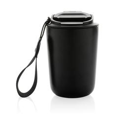 Vue Mug iso en acier inoxydable recyclé RCS avec lanière Cuppa de couleur noir| Krokrodeal