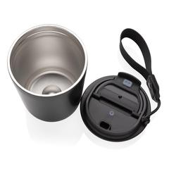 Vue Mug iso en acier inoxydable recyclé RCS avec lanière Cuppa de couleur noir| Krokrodeal