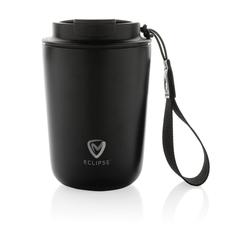 Vue Mug iso en acier inoxydable recyclé RCS avec lanière Cuppa de couleur noir| Krokrodeal