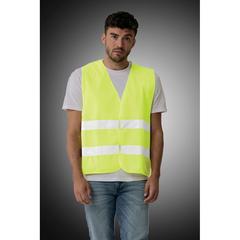 Vue Gilet haute visibilité de signalisation en rPET GRS de couleur jaune| Krokrodeal