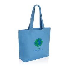 Vue Sac shopping en toile recyclée 240g/m² Impact Aware™ de couleur bleu| Krokrodeal