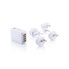 Vue Adaptateur de voyage avec 4 ports USB de couleur blanc| Krokrodeal