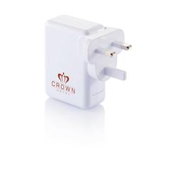 Vue Adaptateur de voyage avec 4 ports USB de couleur blanc| Krokrodeal