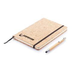 Vue Carnet de notes en liège avec stylo en bambou A5 de couleur marron| Krokrodeal