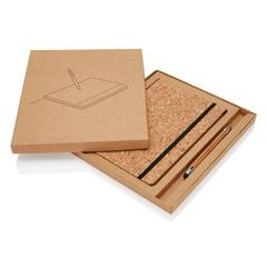 Vue Carnet de notes en liège avec stylo en bambou A5 de couleur marron| Krokrodeal