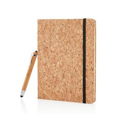 Vue Carnet de notes en liège avec stylo en bambou A5 de couleur marron| Krokrodeal