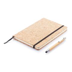 Vue Carnet de notes en liège avec stylo en bambou A5 de couleur marron| Krokrodeal
