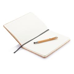 Vue Carnet de notes en liège avec stylo en bambou A5 de couleur marron| Krokrodeal