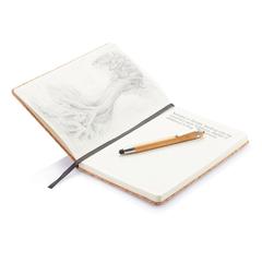 Vue Carnet de notes en liège avec stylo en bambou A5 de couleur marron| Krokrodeal