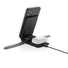 Vue Chargeur magnétique 15W en PU recyclé RCS Swiss Peak de couleur noir| Krokrodeal