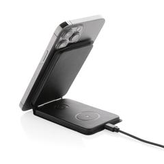 Vue Chargeur magnétique 15W en PU recyclé RCS Swiss Peak de couleur noir| Krokrodeal