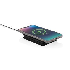 Vue Chargeur magnétique 15W en PU recyclé RCS Swiss Peak de couleur noir| Krokrodeal