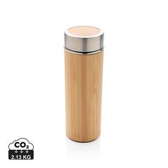 Vue Bouteille isotherme en bambou à goulot large de couleur marron| Krokrodeal
