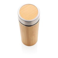 Vue Bouteille isotherme en bambou à goulot large de couleur marron| Krokrodeal
