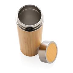 Vue Bouteille isotherme en bambou à goulot large de couleur marron| Krokrodeal