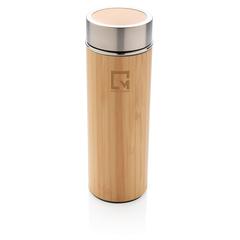 Vue Bouteille isotherme en bambou à goulot large de couleur marron| Krokrodeal