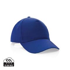 Vue Casquette 5 panneaux en coton recyclé 190gr IMPACT de couleur bleu| Krokrodeal