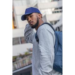 Vue Casquette 5 panneaux en coton recyclé 190gr IMPACT de couleur bleu| Krokrodeal