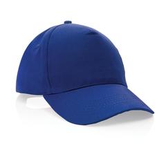 Vue Casquette 5 panneaux en coton recyclé 190gr IMPACT de couleur bleu| Krokrodeal