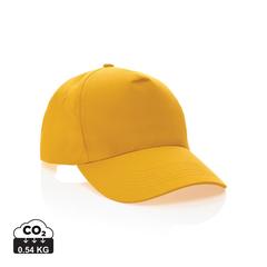 Vue Casquette 5 panneaux en coton recyclé 190gr IMPACT de couleur jaune| Krokrodeal